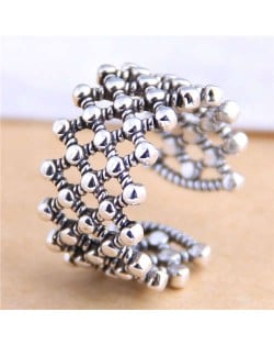 Vintage Hollow Weaving Pattern Open-end Design High Fashion Women Ring