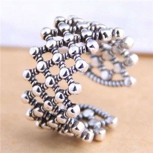 Vintage Hollow Weaving Pattern Open-end Design High Fashion Women Ring