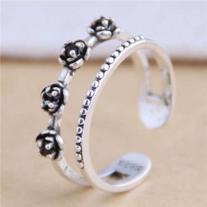 Vintage Flowers Attached Open-end Design Hollow Fashion Women Ring