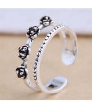 Vintage Flowers Attached Open-end Design Hollow Fashion Women Ring