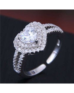 Cubic Zirconia Graceful Heart Design Bridal Fashion Adjustable Size Women Ring