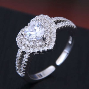 Cubic Zirconia Graceful Heart Design Bridal Fashion Adjustable Size Women Ring