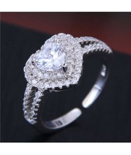 Cubic Zirconia Graceful Heart Design Bridal Fashion Adjustable Size Women Ring