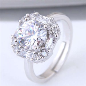 Sweet Square Shape Cubic Zirconia Wedding Fashion Adjustable Size Women Ring