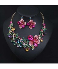 Crystal Graceful Flowers Bridal Fashion Bib Necklace and Earrings Set - Multicolor