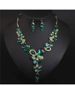 Graceful Floral Design Spring Fashion Women Statement Bib Necklace and Earrings Set - Green