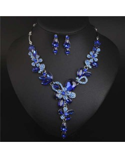 Graceful Floral Design Spring Fashion Women Statement Bib Necklace and Earrings Set - Blue