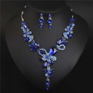 Graceful Floral Design Spring Fashion Women Statement Bib Necklace and Earrings Set - Blue