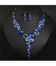 Graceful Floral Design Spring Fashion Women Statement Bib Necklace and Earrings Set - Blue