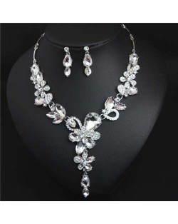 Graceful Floral Design Spring Fashion Women Statement Bib Necklace and Earrings Set - White