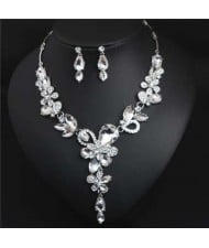 Graceful Floral Design Spring Fashion Women Statement Bib Necklace and Earrings Set - White