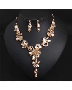 Graceful Floral Design Spring Fashion Women Statement Bib Necklace and Earrings Set - Champagne