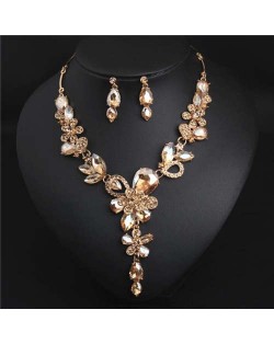 Graceful Floral Design Spring Fashion Women Statement Bib Necklace and Earrings Set - Champagne