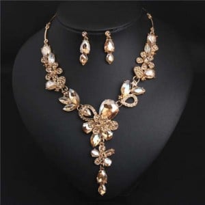 Graceful Floral Design Spring Fashion Women Statement Bib Necklace and Earrings Set - Champagne