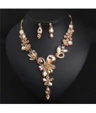 Graceful Floral Design Spring Fashion Women Statement Bib Necklace and Earrings Set - Champagne