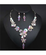 Graceful Floral Design Spring Fashion Women Statement Bib Necklace and Earrings Set - Colorful White