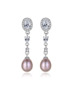 Cubic Zirconia Natural Pearl Fashion Gorgeous Dangling 925 Sterling Silver Women Earrings