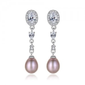 Cubic Zirconia Natural Pearl Fashion Gorgeous Dangling 925 Sterling Silver Women Earrings