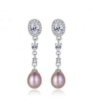 Cubic Zirconia Natural Pearl Fashion Gorgeous Dangling 925 Sterling Silver Women Earrings