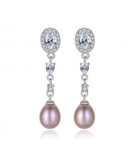 Cubic Zirconia Natural Pearl Fashion Gorgeous Dangling 925 Sterling Silver Women Earrings