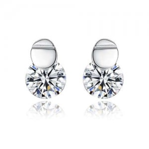 Cubic Zirconia Embellished Simple Fashion 925 Sterling Silver Women Earrings