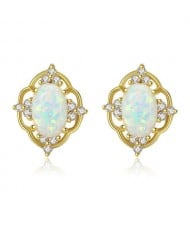2 Colors Available Gem Inlaid Floral Hollow Design 925 Sterling Silver Women Earrings