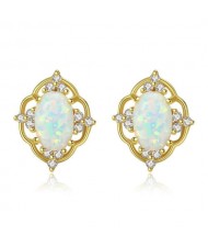 2 Colors Available Gem Inlaid Floral Hollow Design 925 Sterling Silver Women Earrings