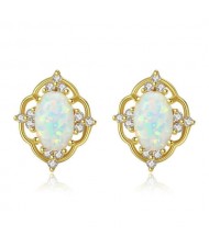 2 Colors Available Gem Inlaid Floral Hollow Design 925 Sterling Silver Women Earrings