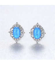 2 Colors Available Gem Inlaid Floral Hollow Design 925 Sterling Silver Women Earrings