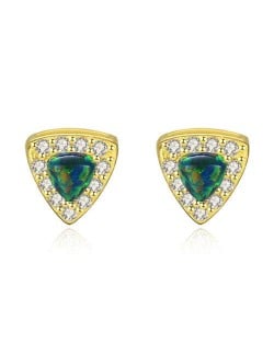 3 Colors Available Delicate Gem and Cubic Zirconia Embellished Triangle Shape 925 Sterling Silver Women Earrings
