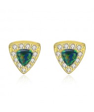 3 Colors Available Delicate Gem and Cubic Zirconia Embellished Triangle Shape 925 Sterling Silver Women Earrings