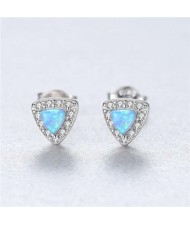 3 Colors Available Delicate Gem and Cubic Zirconia Embellished Triangle Shape 925 Sterling Silver Women Earrings