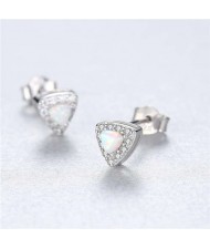 3 Colors Available Delicate Gem and Cubic Zirconia Embellished Triangle Shape 925 Sterling Silver Women Earrings
