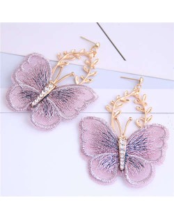 Embroidery Butterfly High Fashion Women Dangling Earrings - Violet