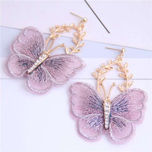 Embroidery Butterfly High Fashion Women Dangling Earrings - Violet