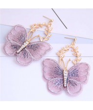 Embroidery Butterfly High Fashion Women Dangling Earrings - Violet