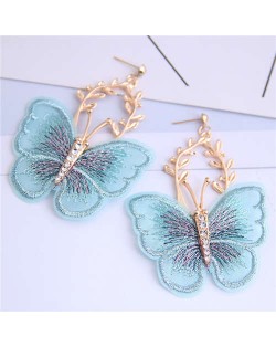 Embroidery Butterfly High Fashion Women Dangling Earrings - Blue