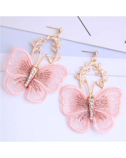 Embroidery Butterfly High Fashion Women Dangling Earrings - Pink
