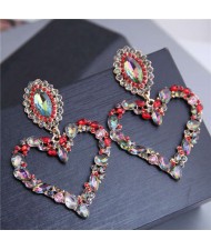 Rhinestone Giant Heart Design Bling Fashion Women Alloy Earrings - Red