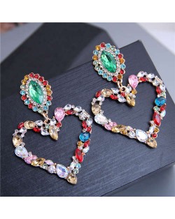 Rhinestone Giant Heart Design Bling Fashion Women Alloy Earrings - Multicolor