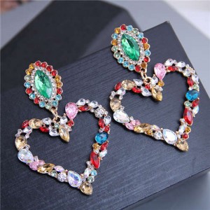 Rhinestone Giant Heart Design Bling Fashion Women Alloy Earrings - Multicolor