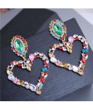 Rhinestone Giant Heart Design Bling Fashion Women Alloy Earrings - Multicolor
