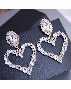 Rhinestone Giant Heart Design Bling Fashion Women Alloy Earrings - White