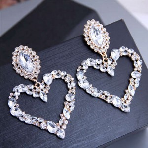 Rhinestone Giant Heart Design Bling Fashion Women Alloy Earrings - White