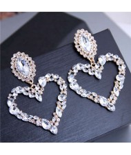 Rhinestone Giant Heart Design Bling Fashion Women Alloy Earrings - White