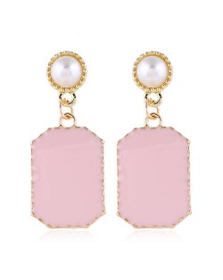 Pearl Fashion Enamel Dangling Oblong Tassel Shoulder-duster Earrings - Pink