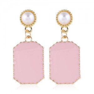 Pearl Fashion Enamel Dangling Oblong Tassel Shoulder-duster Earrings - Pink