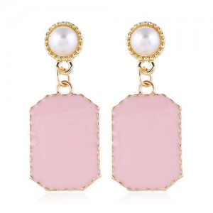 Pearl Fashion Enamel Dangling Oblong Tassel Shoulder-duster Earrings - Pink