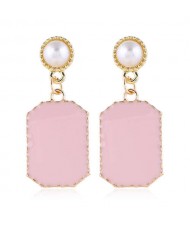 Pearl Fashion Enamel Dangling Oblong Tassel Shoulder-duster Earrings - Pink