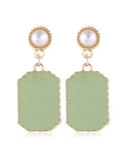 Pearl Fashion Enamel Dangling Oblong Tassel Shoulder-duster Earrings - Green